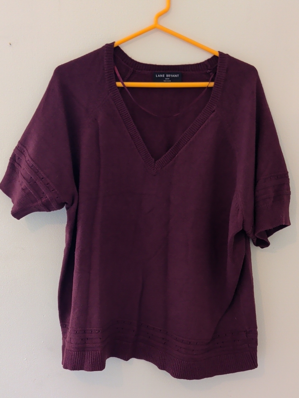 Lane Bryant Plum V-Neck Short Sleeve Sweater